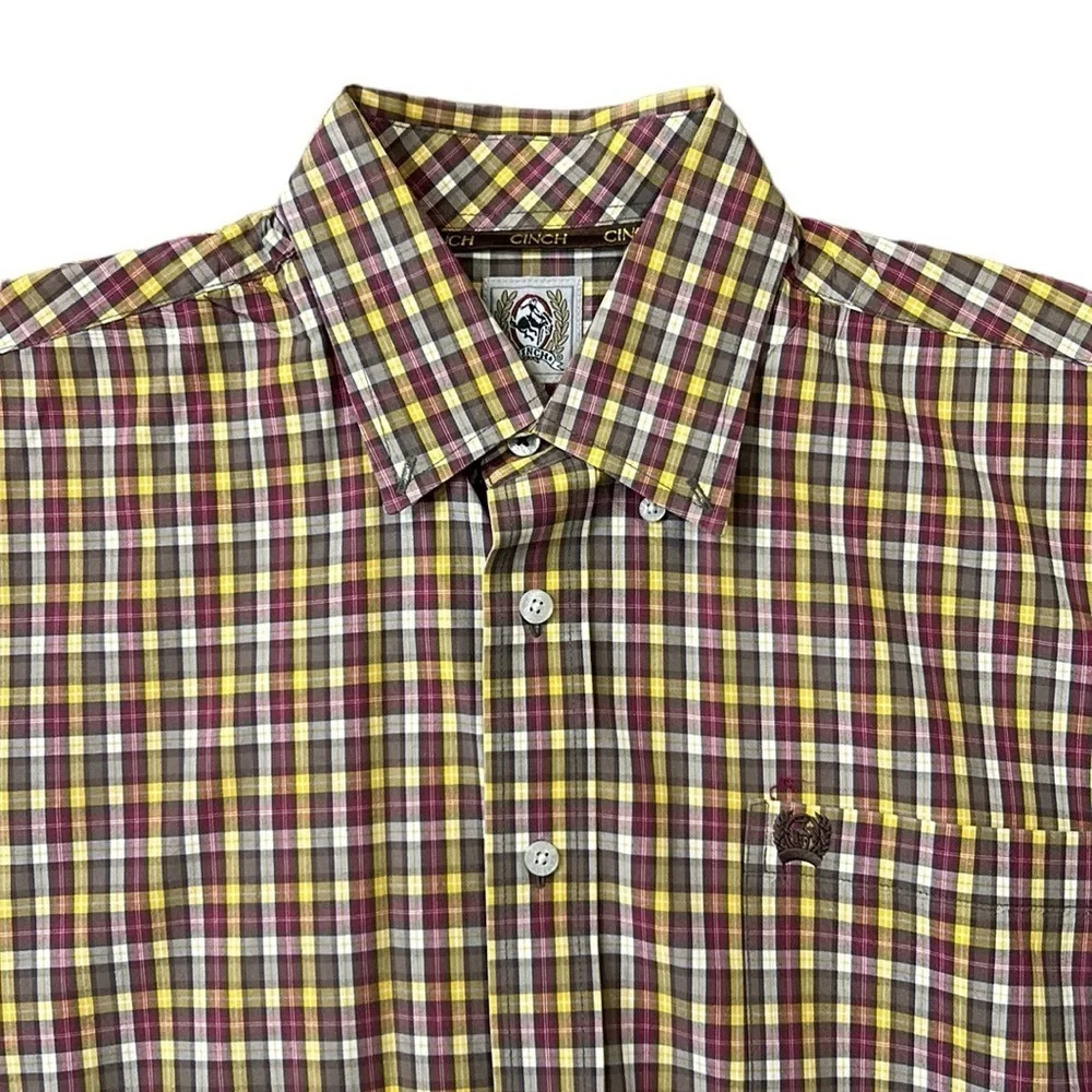 Cinch Western Cotton Plaid Button Down Short Sleeve Shirt Men’s Size Medium - Picture 5 of 7